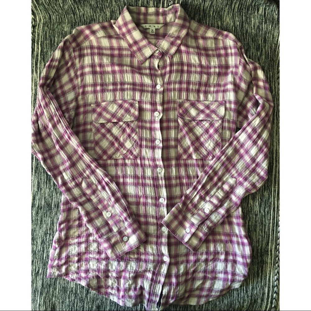 Cabi Violet Button Up Top With Lace Up Back - image 1